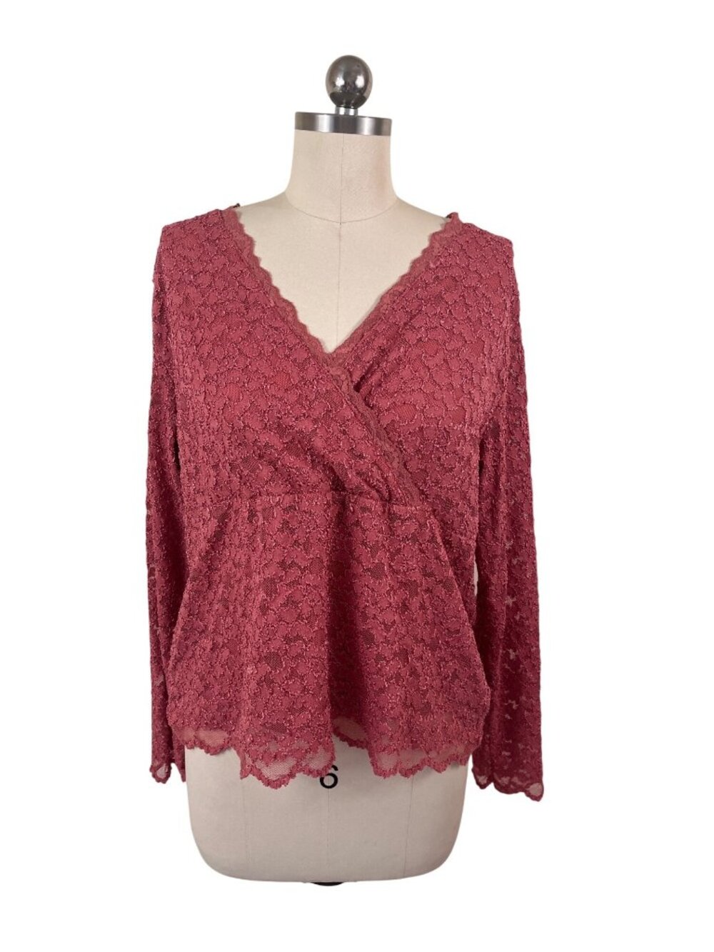 Liz Clairborne Emma James Y2K Lace Boho Romantic Blouse Womens XL Pink Scalloped